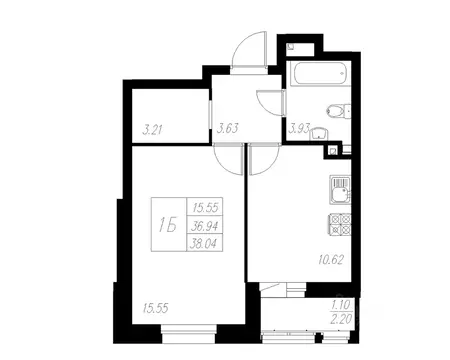 1-к кв. Татарстан, Казань Статный жилой комплекс, 1 (38.04 м)