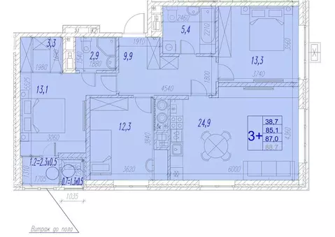 3-к кв. Астраханская область, Астрахань ул. Трофимова (87.0 м)