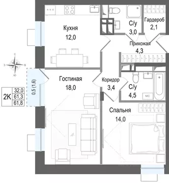 2-к кв. Московская область, Королев Первомайский мкр, Киноквартал ...