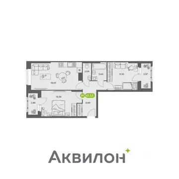 2-к кв. Архангельская область, Архангельск АКвартал жилой комплекс ...