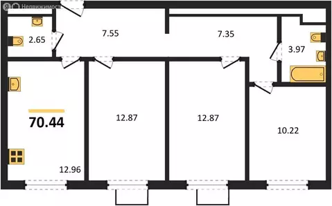 3-комнатная квартира: Пенза, улица Яшиной, 20 (70.44 м)
