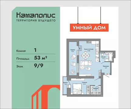 1-к кв. Пермский край, Пермь ул. Дзержинского, 35А (53.0 м)