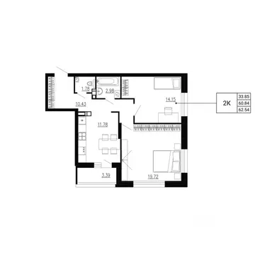 2-к кв. Орловская область, Орел Ломоносов жилой комплекс (62.54 м)