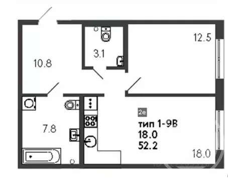 1-к кв. Санкт-Петербург ул. Шостаковича, 3к1 (52.2 м)