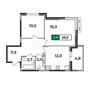 2-к кв. Владимирская область, Ковров Еловая ул., 82 (58.8 м)