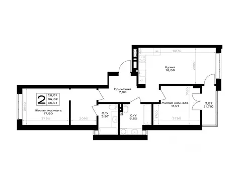 2-к кв. Калининградская область, Гурьевск Включи жилой комплекс (66.41 ...