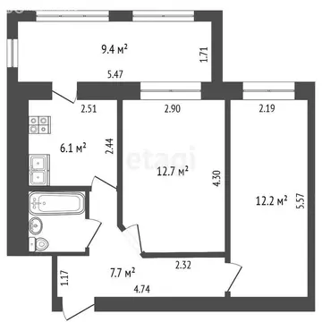 2-комнатная квартира: Аэрофлотский, улица Мальченко, 14 (51 м)