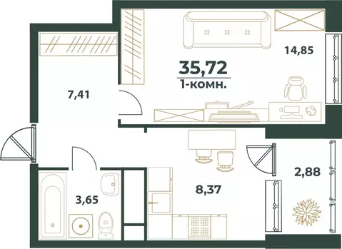 1-к кв. Башкортостан, Уфа ул. Ивана Спатара, 14 (35.72 м)