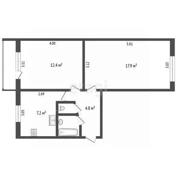 2-к кв. Вологодская область, Вологда Кубинская ул., 1 (45.3 м)