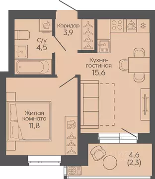 1-к кв. Волгоградская область, Волгоград Трехгорная ул., 27 (38.1 м)