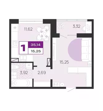 1-к кв. Брянская область, Брянск Медовый кв-л, поз8 (35.14 м)