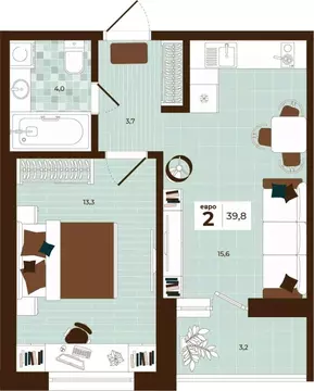 2-к кв. Тульская область, Тула ул. Академика Насоновой, 3 (39.8 м)