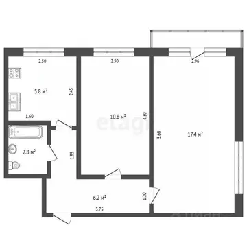2-к кв. Мордовия, Саранск просп. 60 лет Октября, 65 (43.0 м)
