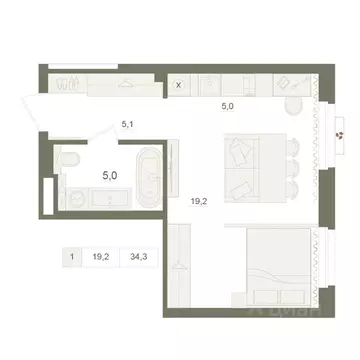 1-к кв. Башкортостан, Уфа Родина Парк жилой комплекс (34.3 м)