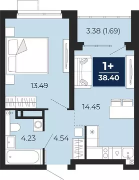 1-комнатная квартира: Тюмень, Арктическая улица, 12 (40.09 м)