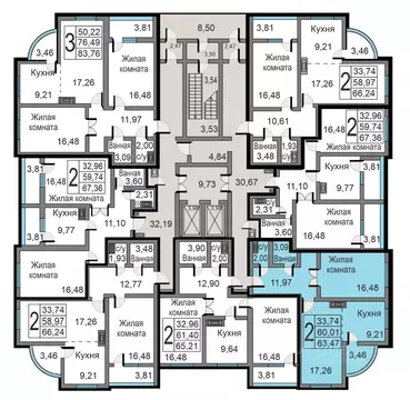 2-к кв. Калужская область, Калуга ул. Минская, 23к1 (63.47 м)
