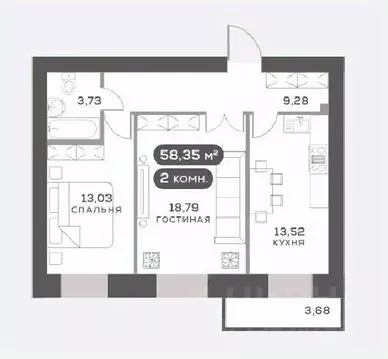 2-к кв. Красноярский край, Красноярск Академгородок мкр,  (58.35 м)