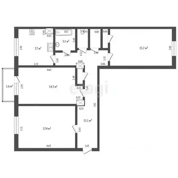 3-к кв. Самарская область, Самара Ново-Вокзальная ул., 9 (77.1 м)