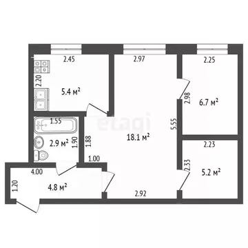 2-к кв. Башкортостан, Стерлитамак просп. Ленина, 63 (43.1 м)