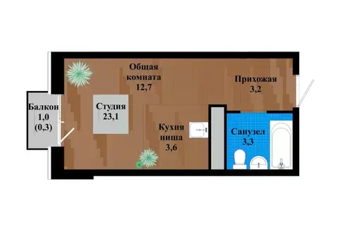 1-к кв. Забайкальский край, Чита просп. Маршала Жукова (22.9 м)