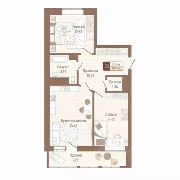 2-к кв. Тульская область, Тула Кулик жилой комплекс (56.74 м)