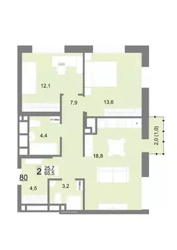 2-к кв. Свердловская область, Екатеринбург ул. Шаумяна, 77 (65.5 м)