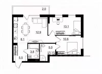 3-к кв. Кировская область, Киров Крылья жилой комплекс (61.0 м)