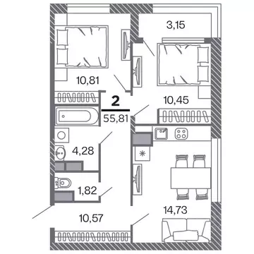 2-к кв. Рязанская область, Рязань Петра и Февронии жилой комплекс ...