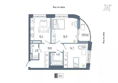 2-к кв. Башкортостан, Уфа Глумилино жилрайон, Аурум жилой комплекс ...