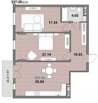 2-к кв. Калининградская область, Зеленоградск ул. Гагарина (81.31 м)