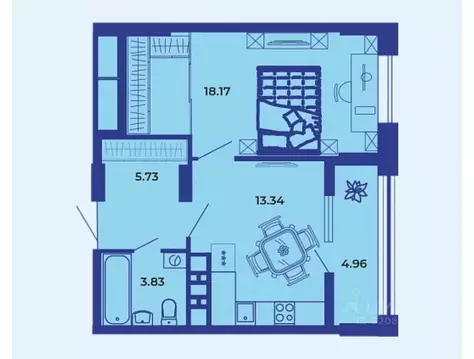 1-к кв. Брянская область, Брянск ул. Комарова, 47 (46.03 м)