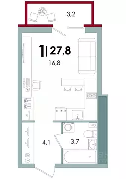 Студия Тверская область, Тверь Южный жилой комплекс (27.8 м)
