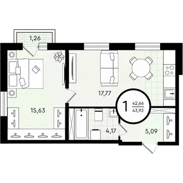 1-к кв. Тюменская область, Тюмень ул. Александра Звягина, 2 (43.92 м)