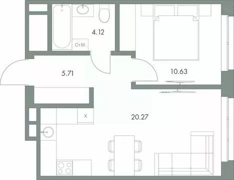 1-к кв. Ханты-Мансийский АО, Сургут ул. Крылова (40.73 м)