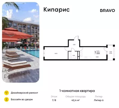 1-комнатная квартира: Сукко, жилой комплекс Кипарис (42.4 м)