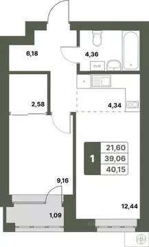 1-к кв. Башкортостан, Уфимский район, с. Миловка  (40.15 м)