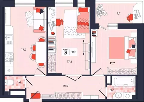 3-к кв. Тульская область, Тула ул. Академика Насоновой, 1А (68.9 м)