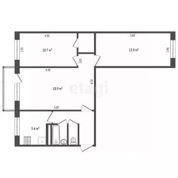 3-к кв. Ярославская область, Ярославль ул. Блюхера, 72 (58.9 м)