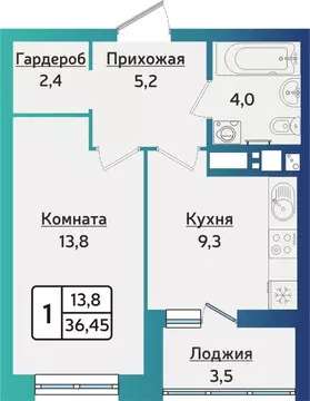 1-к кв. Удмуртия, Ижевск ул. 40 лет Победы, 121 (36.45 м)