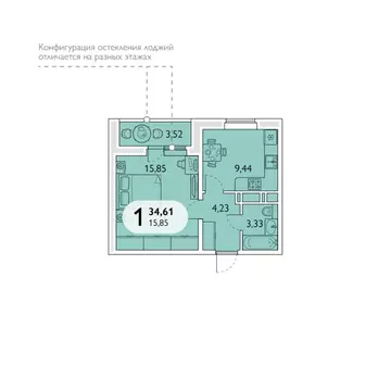 1-к кв. Брянская область, Брянск просп. Станке Димитрова, 67к7 (34.61 ...