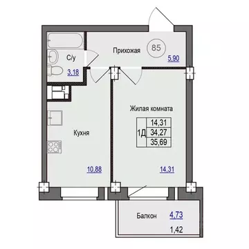 1-к кв. Псковская область, Псковский район, Завеличенская волость, д. ...