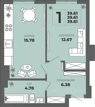 1-к кв. Калининградская область, Калининград ул. Генерала Толстикова, ...