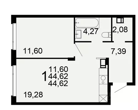 1-к кв. Тульская область, Тула Флагман жилой комплекс (44.62 м)