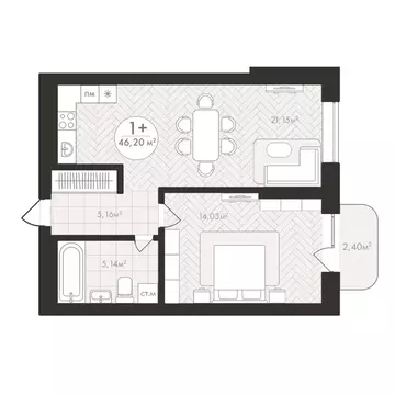 1-к кв. Башкортостан, Уфа Южный-2 мкр,  (46.2 м)