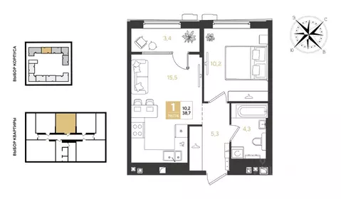 1-к кв. Краснодарский край, Краснодар Самолет кв-л,  (38.7 м)