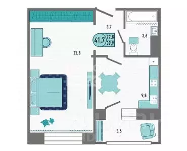 1-к кв. Липецкая область, Липецк Минская ул., 4Ак1 (41.7 м)