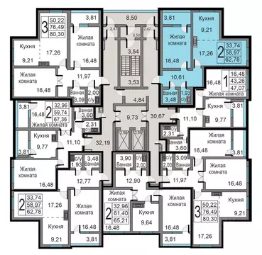 2-к кв. Калужская область, Калуга ул. Минская, 23к1 (62.78 м)