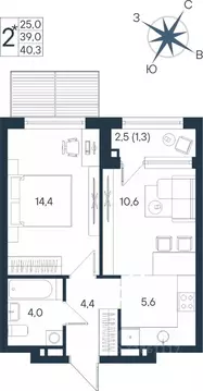 Студия Пермский край, Пермь ул. Космонавта Беляева, 17 (40.3 м)