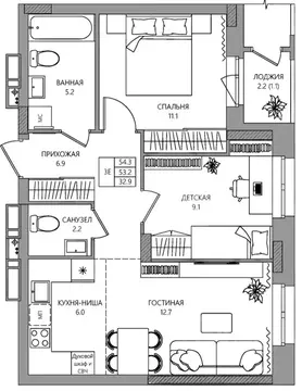 3-к кв. Пермский край, д. Кондратово ул. Водопроводная, 5 (54.4 м)