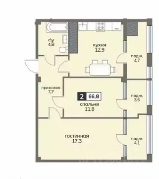 2-к кв. Ставропольский край, Ставрополь ул. Серова, 468/3 (66.8 м)